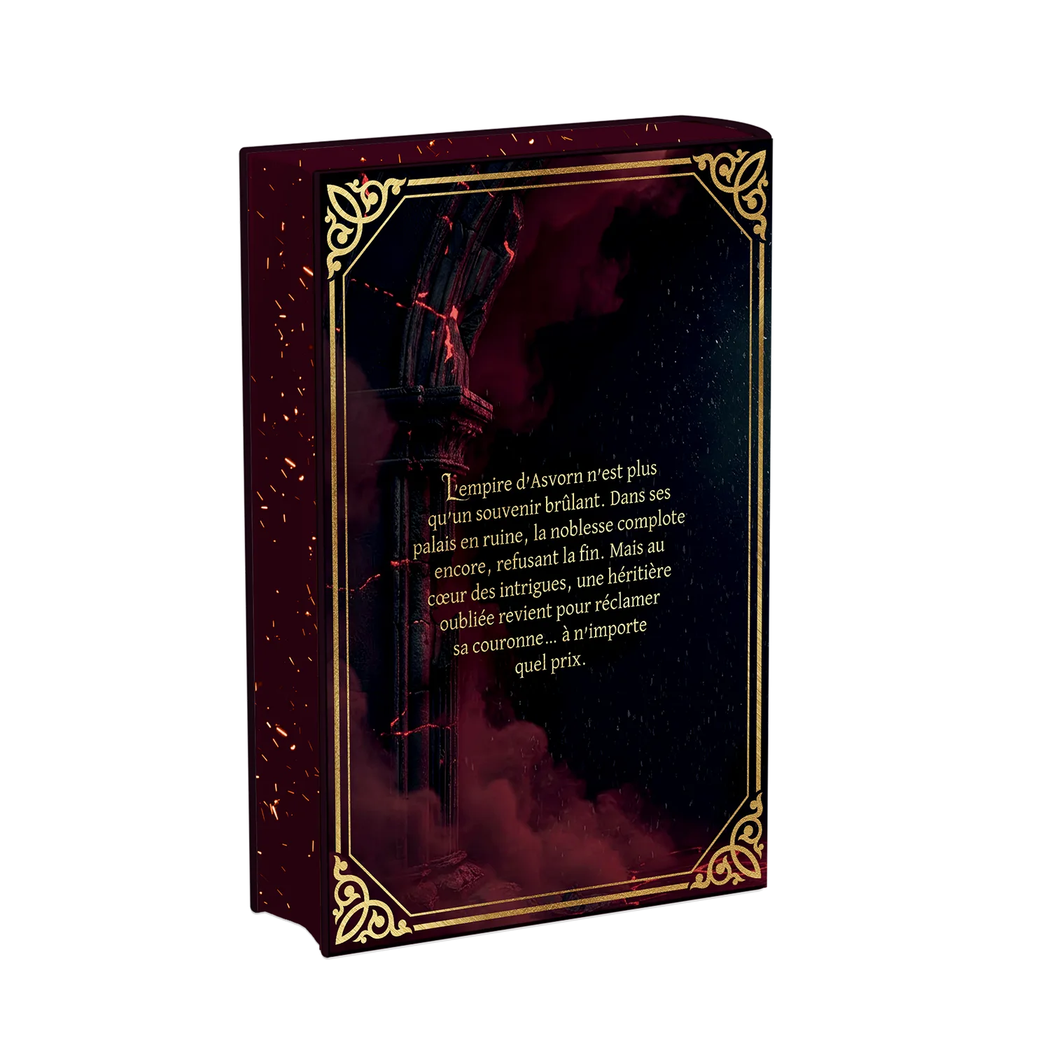 Arrière livre relié éthéré La Cour des Cendres de Juliette Caliope, Éditions Etherias