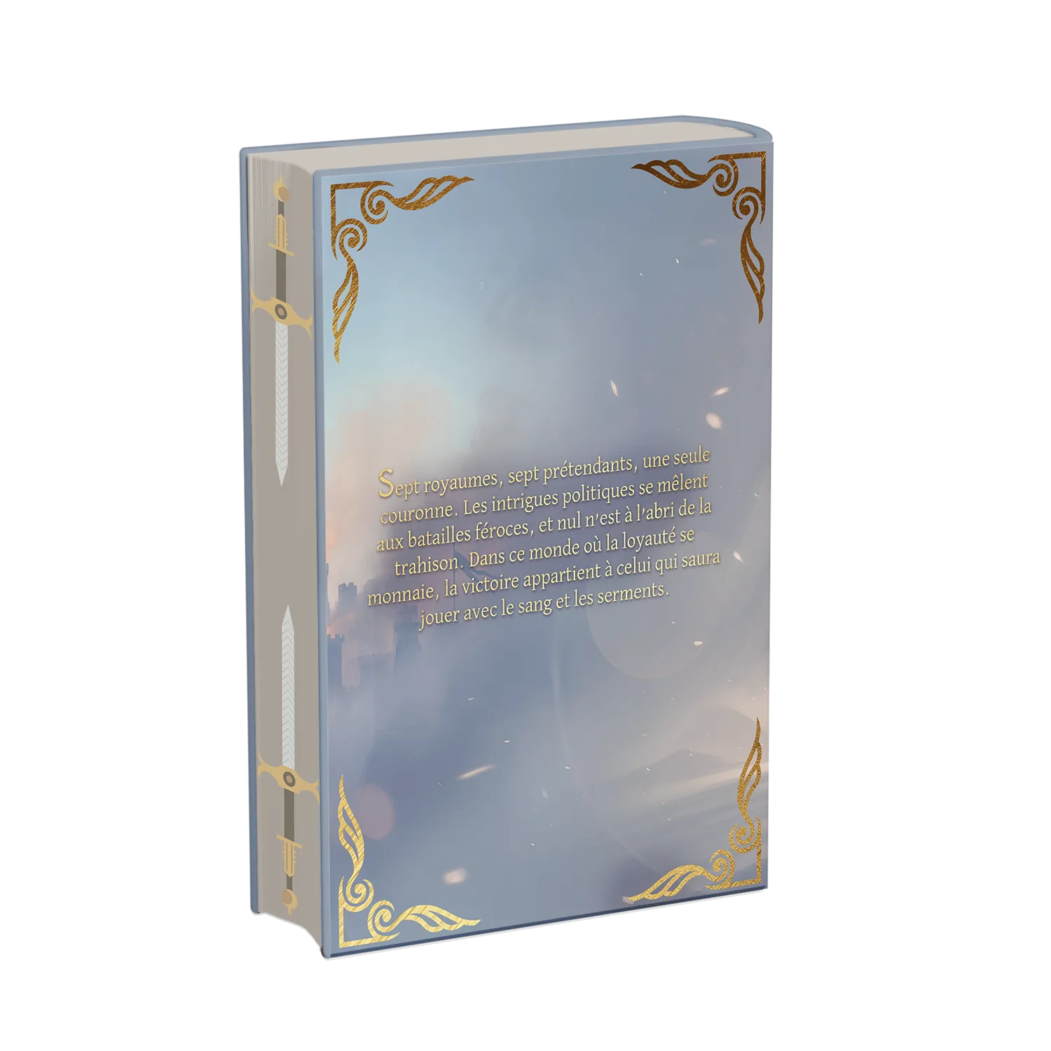 Arrière livre relié éthéré La Guerre des Sept Couronnes de Konner Drake, Éditions Etherias