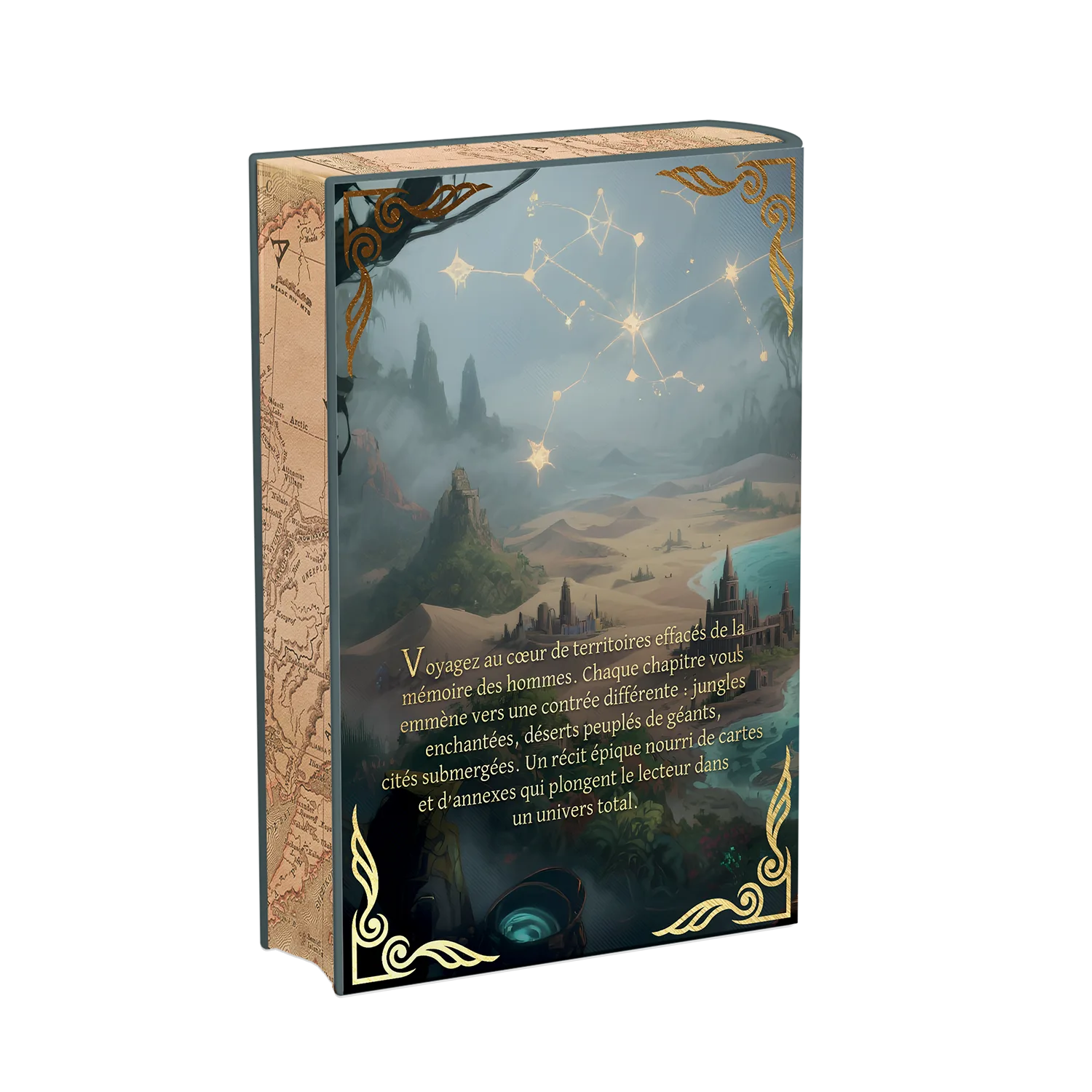 Arrière livre relié éthéré L'Atlas des Royaumes Oubliés de Harvey Bruce, Éditions Etherias