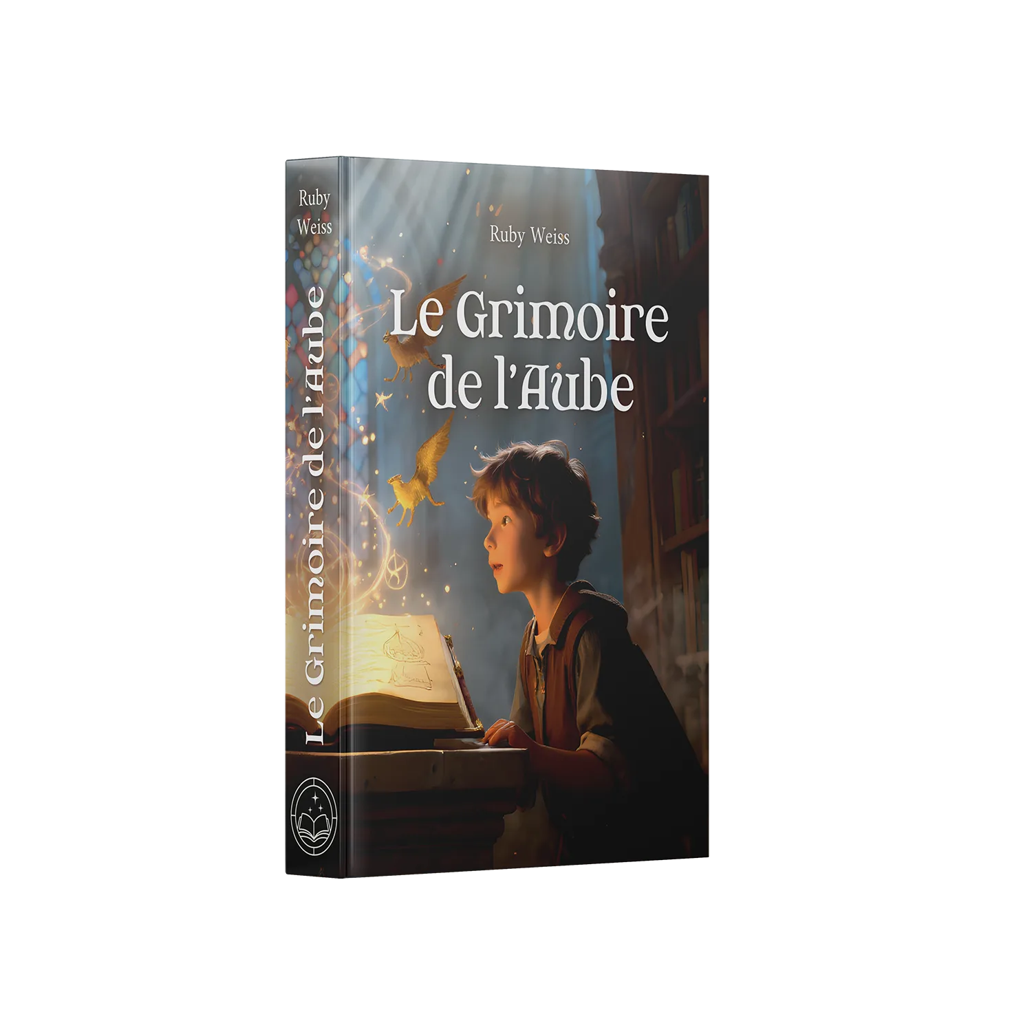 Couverture livre relié Le Grimoire de l'Aube de Ruby Weiss, Éditions Etherias