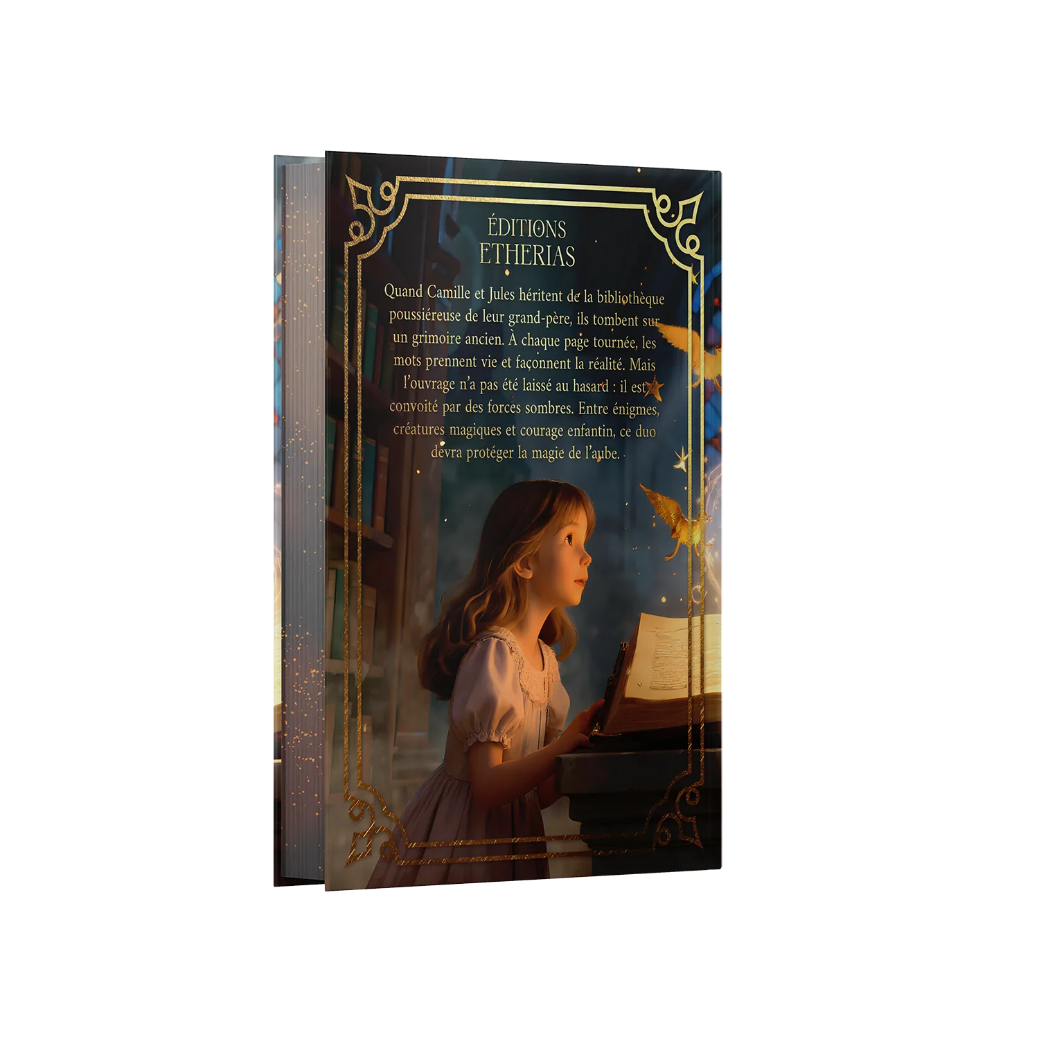 Arrière livre relié éthéré Le Grimoire de l'Aube de Ruby Weiss, Éditions Etherias