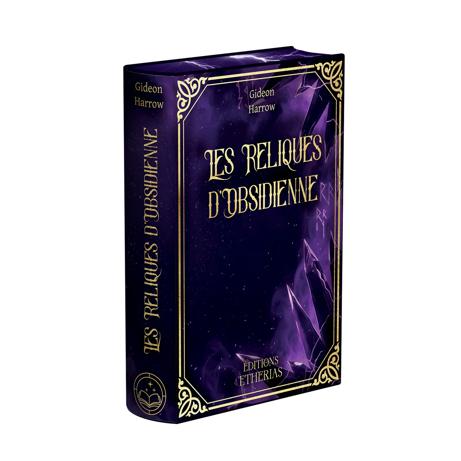 Couverture livre relié éthéré Les Reliques d'Obsidienne, Éditions Etherias