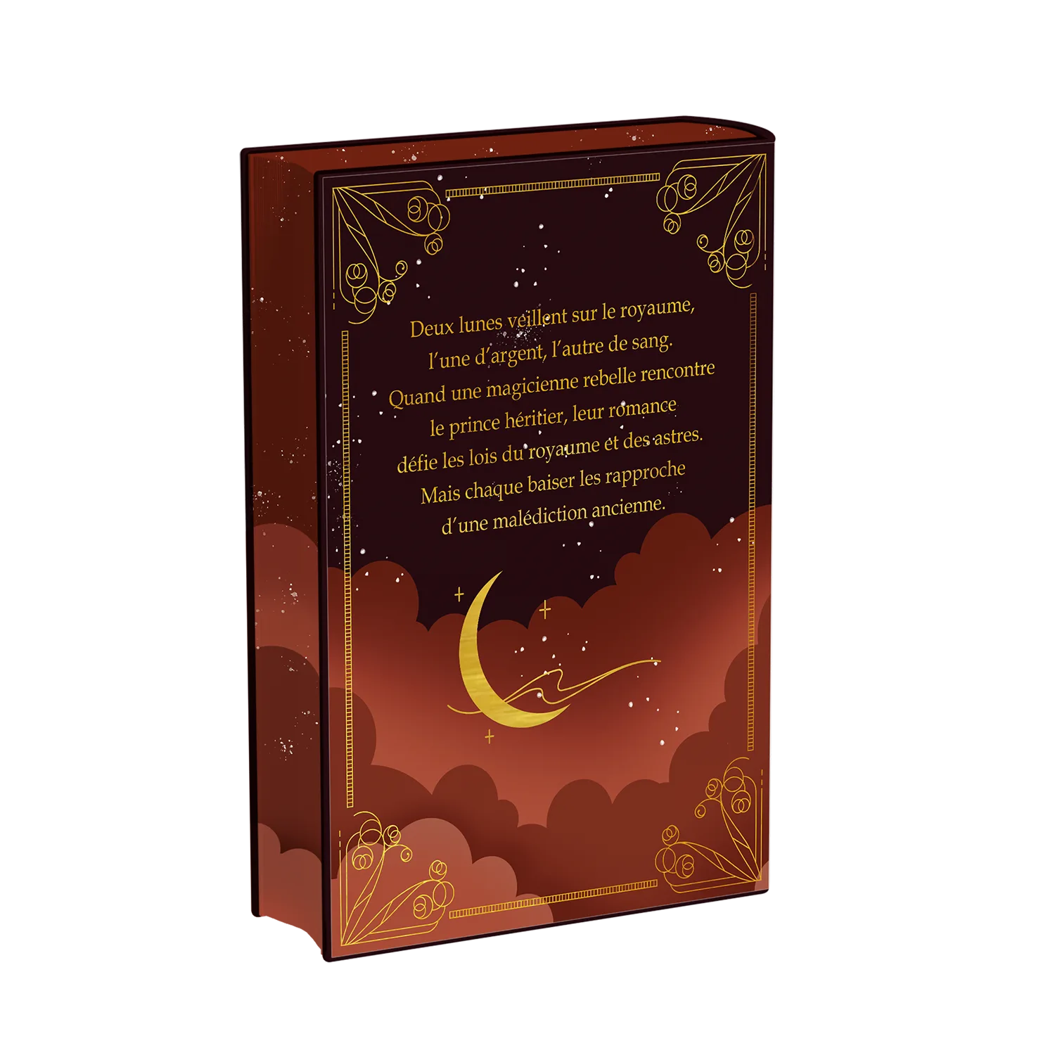 Arrière livre relié éthéré Sous les Lunes Jumelles, Éditions Etherias univers Fantasy, collection cœurs enchantés