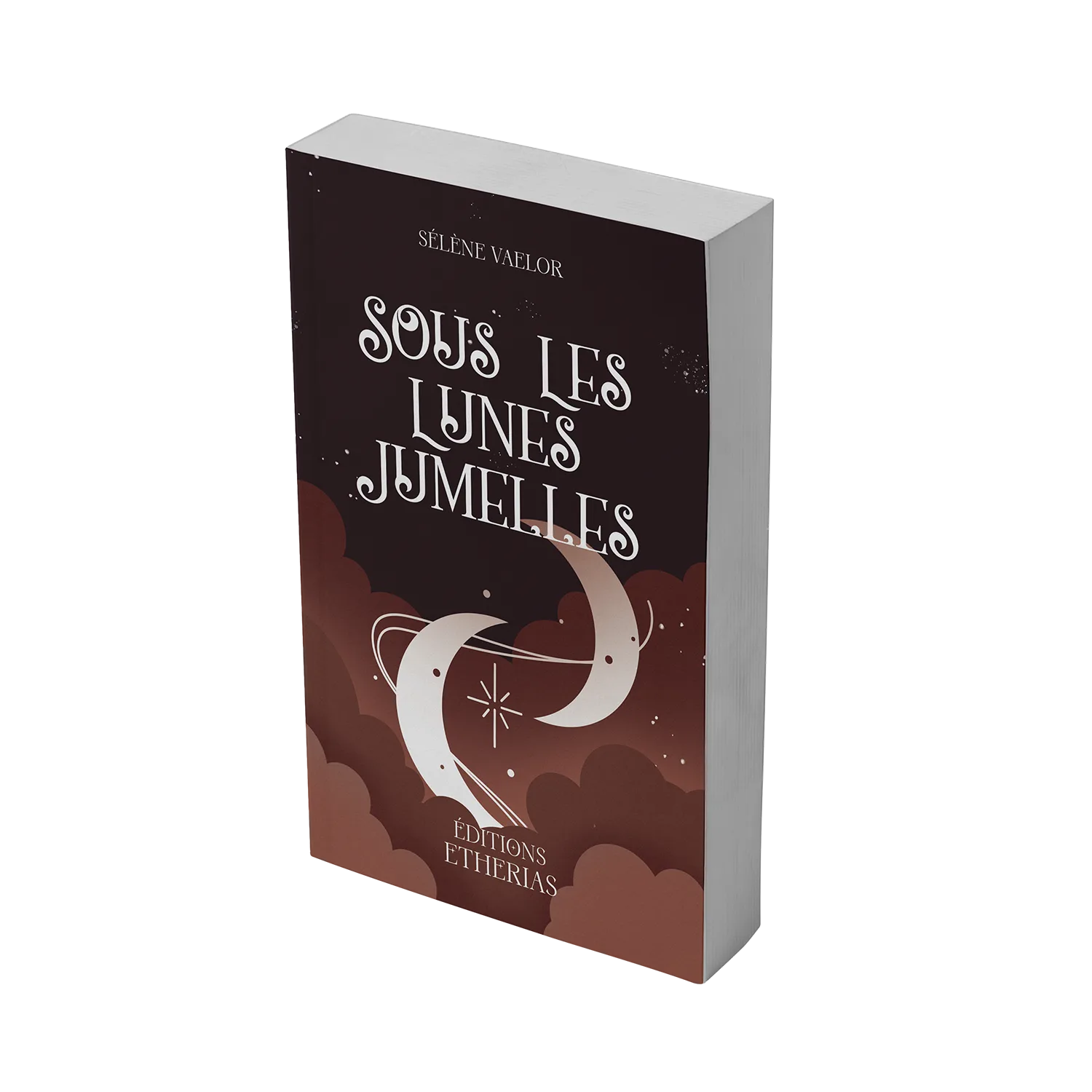 Couverture livre broché Sous les Lunes Jumelles, Éditions Etherias univers Fantasy, collection cœurs enchantés
